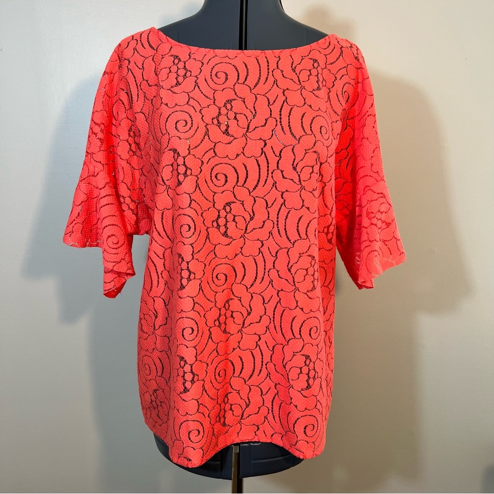 Banana Republic Coral Lace Short Sleeve Top Size M